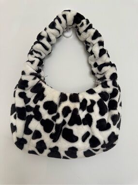 Black & White Faux Fur Cow Print Shoulder Bag